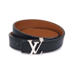 LOUIS VUITTON Black Leather Charm Bracelet